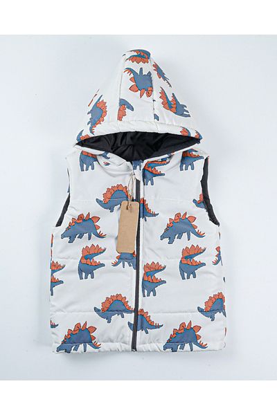 Baby Minty Dinozor Patterned Hooded Children's Vest