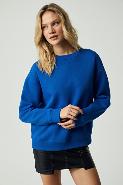 GRIMELANGE VANELTINA Hanorac pentru femei din bumbac organic moale, cu guler rotund, albastru Parlament