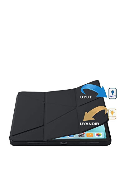 TEKNETSTORE İpad Air 13" M4 M3 M2 Uyumlu Kılıf Kalem Şarj Bölmeli Stadlı Uyku Modlu Arkası Silikon Akıllı Case