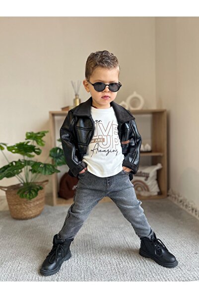 Minigimin Cicileri معطف جلدي للأولاد من سن 1 إلى 8 سنوات وبطانة داخلية - بدلة...