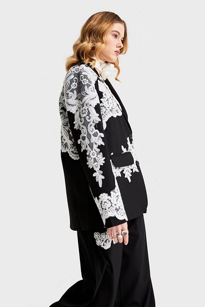 its basic Women's Black Color Lace Double Breasted Design Jacket