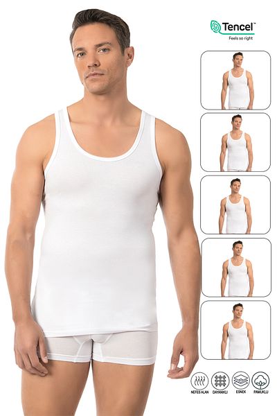 ÖZKAN underwear Men's Premium Fabric 5 Pack - Cotton Modal, Flexible and Comfortable Thick Sling Undershirt