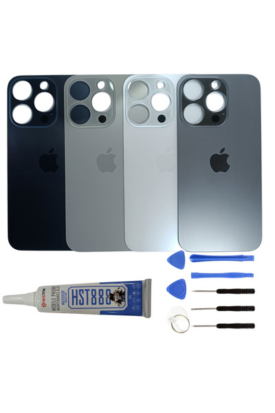 indirimplus iPhone 15 Pro Max Arka Kapak Pil Kapağı Cam Ürün BEYAZ TİTANYUM RENK