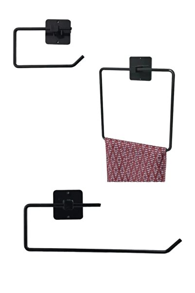 TncPatiShop Set de 3 piese: Suport pătrat adeziv din metal negru + Suport pen...