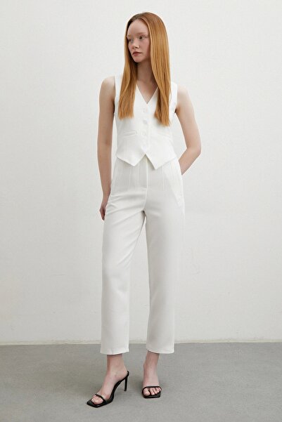 Never more Ecru Skinny Fabric Trousers - Front Collet