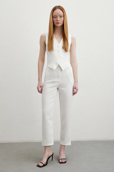 Never more Ecru Skinny Fabric Trousers - Front Collet
