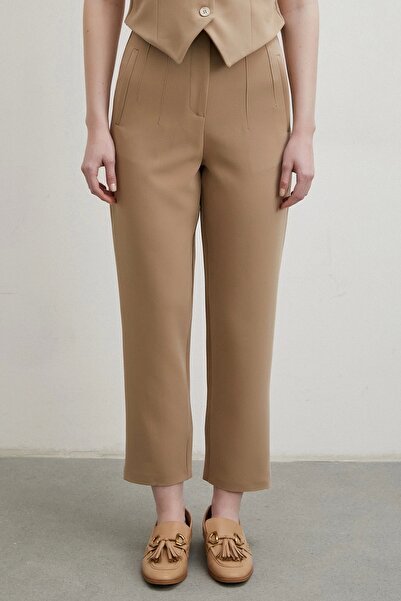 Never more Mink Color Skinny Fabric Trousers - Front Collet