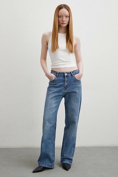 Never more High Waist Five Pockets Blue Jeans