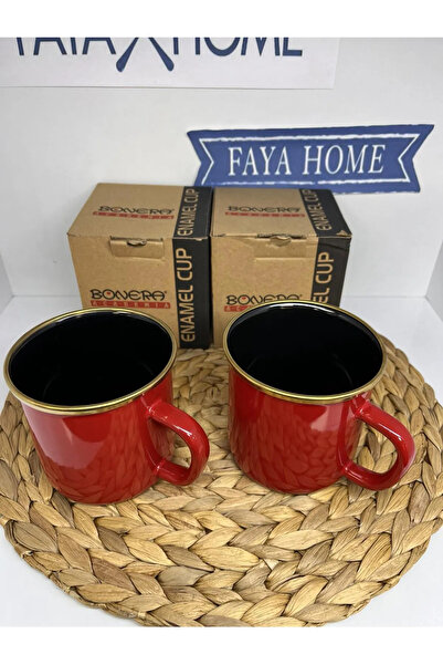 FAYA HOME Pack of 2 Enameled Zinc Red Mug 550 ml
