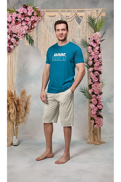 Doreanse Ανδρικό Σετ Πιτζάμα T-Shirt Σορτς Μπλε εμπριμέ 25Y4575