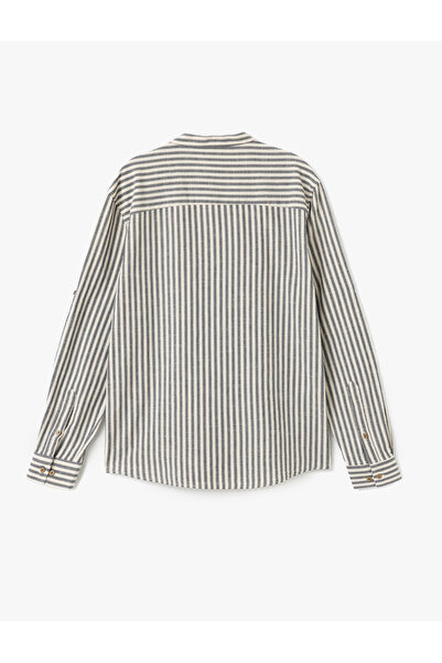 Koton Pamuklu Çizgili Regular Fit Uzun Kollu Hakim Yaka Gömlek