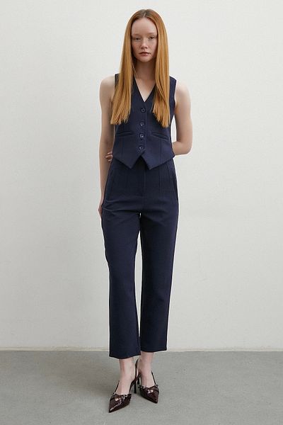 Never more Navy Blue Skinny Trousers - Front Collet
