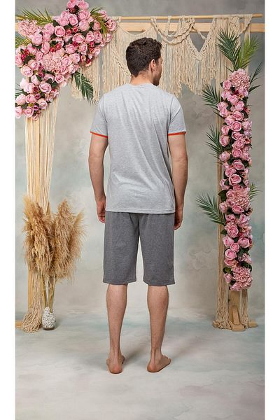 Doreanse Ανδρικό σορτς με γκρι κουμπιά με πέτο T-Shirt Σετ πιτζάμα 25Y4567