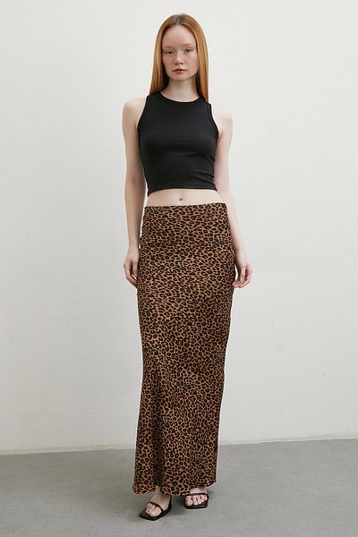Never more Fusta înclinată cu model leopard de culoare maro