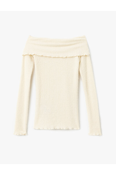 Koton Μακρυμάνικο μπλουζάκι με λαιμόκοψη με λαιμόκοψη με λεπτομέρεια