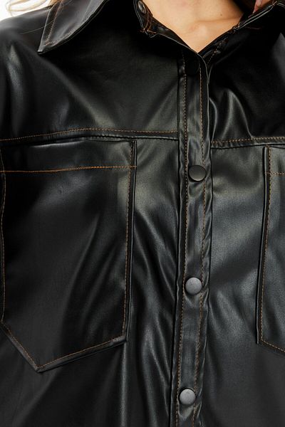 Grenj Fashion Μαύρο πουκάμισο από συνθετικό δέρμα με ραφές αντίθεσης