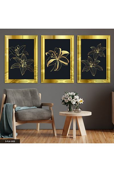 Evinemoda Desen Flower Gold 3 piese de pictură în oglindă din plexiglas