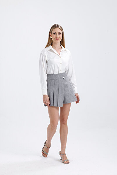 Abay Pileli Çizgi Desen Marka Şort Etek