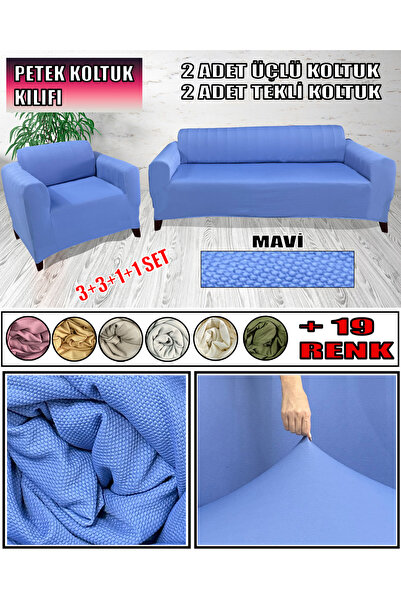 KILIFSAN Petek Kumaş 2 Adet Üçlü Çekyat- 2 Adet Tekli Koltuk Kılıfı Seti