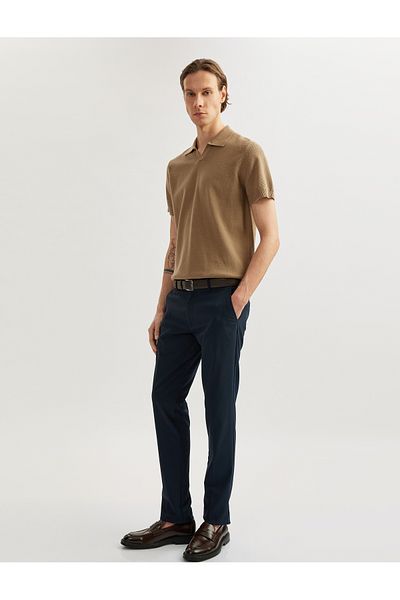 Koton Cotton Linen Blended Polo V-Neck Short Sleeve Knitwear T-Shirt