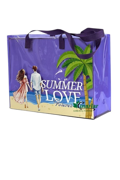 Beach Time MOR PVC BASKILI PLAJ ÇANTASI