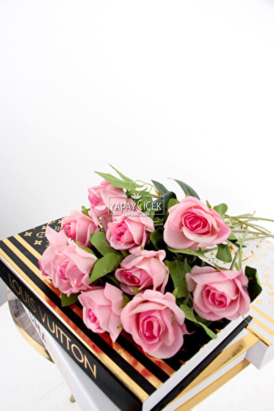 Yapay Çiçek Deposu Yapay 10lu Kadife Gül Dalı 50 cm Soft Pembe