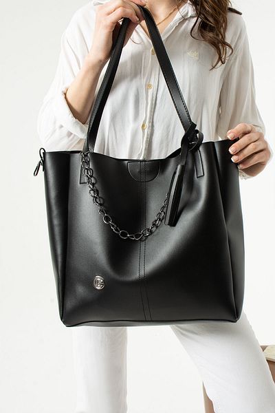 KIRASE Geantă de mână și umăr elegantă, cu lanț negru, detaliată