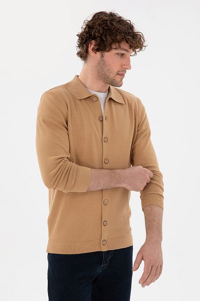 U.S. Polo Assn. Men's Camel Basic Knitwear Cardigan 50298272 -Vr015