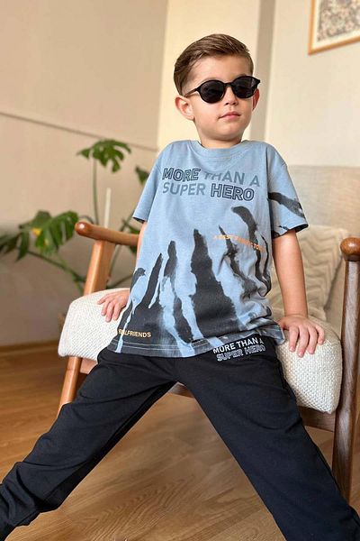 Riccotarz Băieți Mai mult decât text și text învechit Tricou cu detalii imprimate Costum de trening albastru