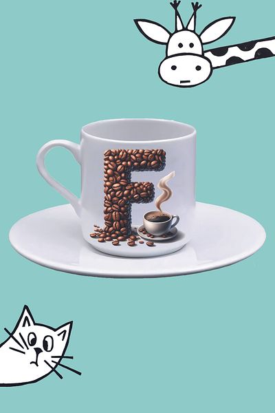 Olympus plus F Letter Coffee Pattern Printed Turkish Coffee Cup