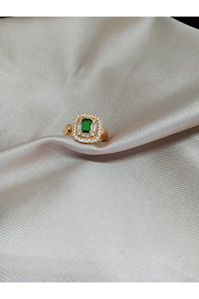 Pervin Ablacım خاتم باجيت ذهبي قابل للتعديل مع حجر أخضر