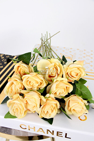 Yapay Çiçek Deposu Yapay 10lu Kadife Gül Dalı 50 cm Sarı