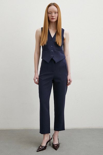 Never more Navy Blue Skinny Trousers - Front Collet