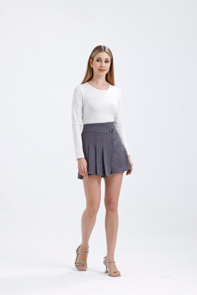 Abay Pleated Line Pattern Brand Short Skirt