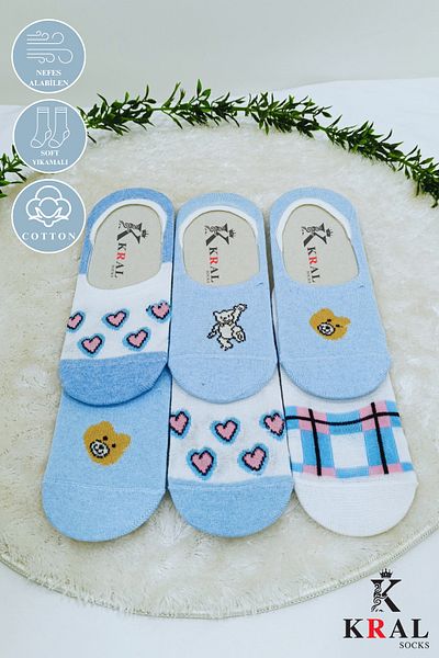 KRAL SOCKS 6 чифта сладки памучни унисекс чорапи-балерини - Мечето не се поти