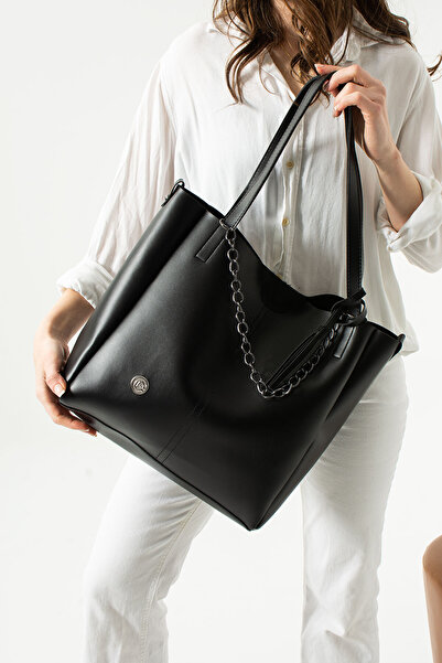 KIRASE Dámská černá řetízková detailní velká stylová taška přes rameno a do ruky