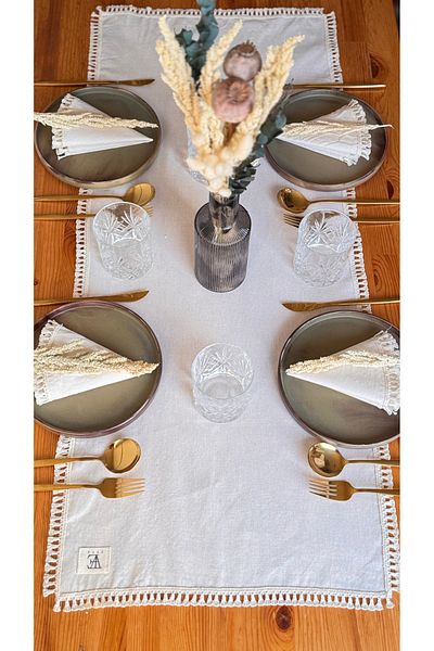 EVYA 100% Βαμβακερό Ακατέργαστο Λινό Φούντα Runner 40x110 cm Αμερικάνικο Σερβίρισμα, Τραπεζαρία