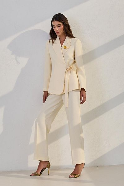 Setre Cream Lacing and Collared Brooch Detailed Jacket
