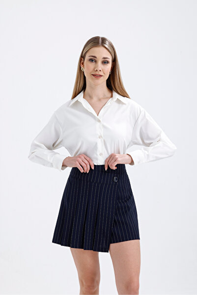 Abay Pleated Line Pattern Brand Short Skirt