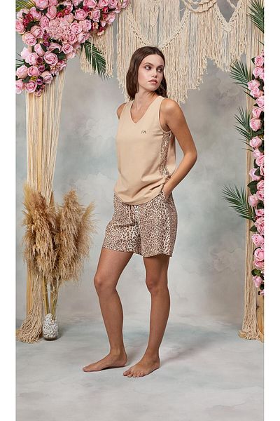 Doreanse Set de pijamale pentru femei, pudră, cu imprimeu leopard, tricou 25Y4063