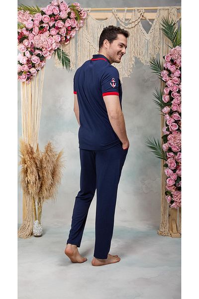 Doreanse Ανδρικό Σετ Πιτζάμες T-Shirt με γιακά πόλο Navy Blue Sailor 25Y4572