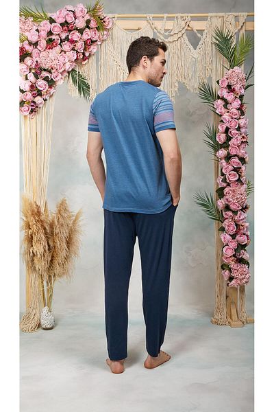 Doreanse Ανδρικό Σετ Πιτζάμα T-Shirt Navy Blue Crew με στάμπα 25Y4562