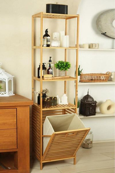 Digithome Καλάθι ρούχων 4 ραφιών Bamboo Dirty Bathroom - DB-0009