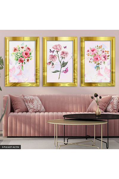 Evinemoda Buchet de flori Pictură înrămată cu oglindă din plexiglas din 3 bucăți
