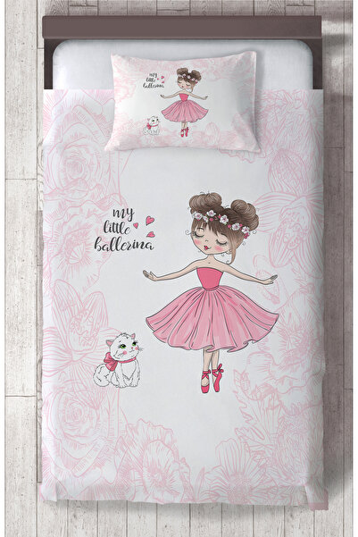 MEKTA HOME BEBEK VE ÇOCUK ODASI Balerin Kız ve Kedi Desenli Motifli Yatak Örtüsü