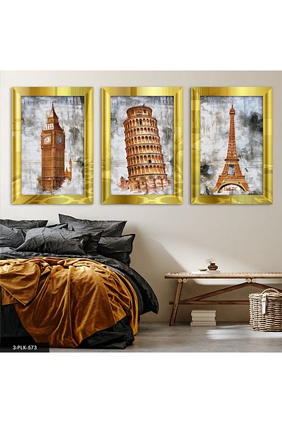 Evinemoda Turnul Ceasului Eiffel Pisa Londra Aur 3 Piese Plexi Oglindă