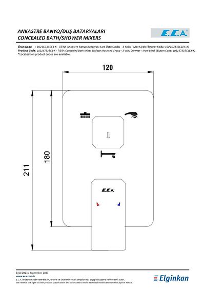Eca Tiera Concealed Bathroom Faucet Surface Mounted Group Matte Black - 3 Way 102167335C1-K