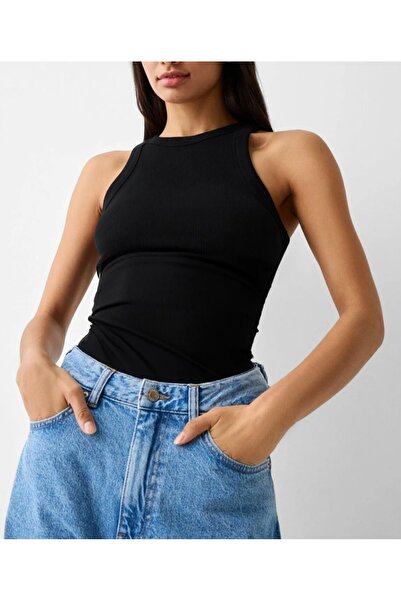 ÖZGE-S MODA Women's Halter Collar Ribbed Tank Top Black