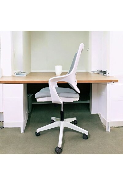 neonx / WHİTE GRİ YAREN ÇALIŞMA SANDALYESİ BEYAZ AYAKLI