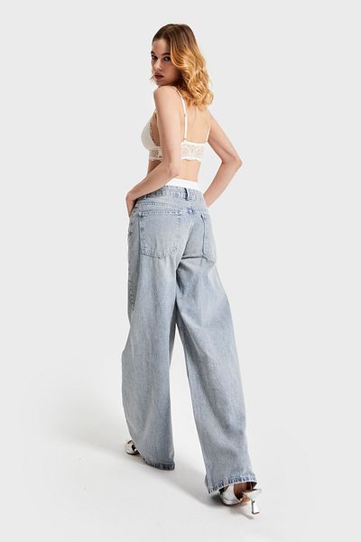 its basic Blugi de damă culoare 2S532 denim cu detaliu boxer cu volan Palazzo Fit